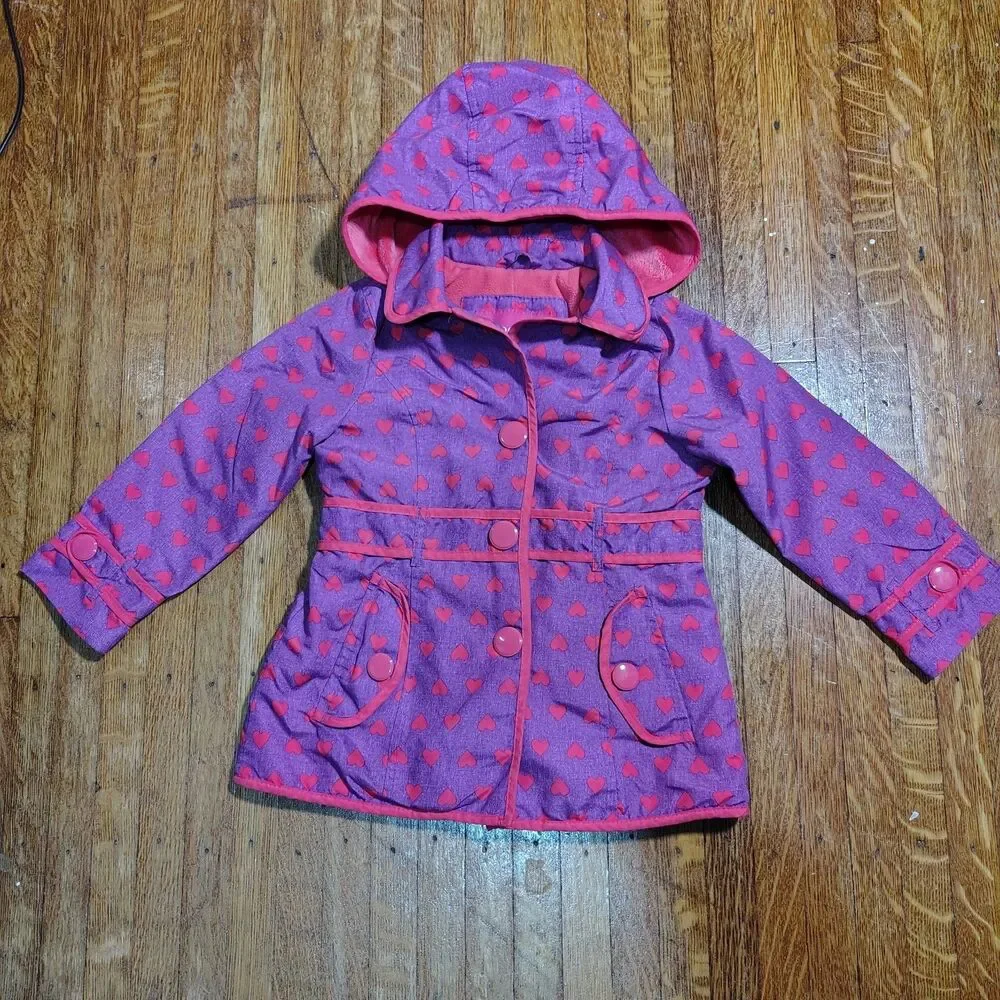London Fog Girls Heart Printed Purple Pink Hooded Jacket Size 3T